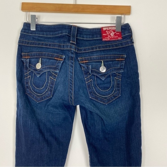 TRUE RELIGION Big T Flare Leg Low Rise Jeans Size 26 Dark Wash Boho Casual - Picture 6 of 10